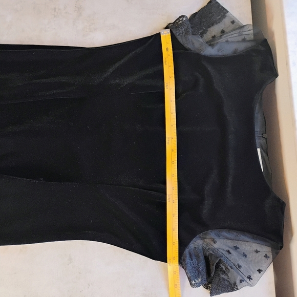 Vintage Robbie Bee Black Velvet Maxi Dress Bow Lace Sleeves Size 12 Petite - Picture 10 of 12